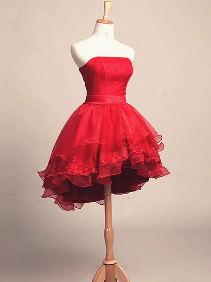 Strapless Short Red Chiffon Lace Homecoming Dresses  P2351