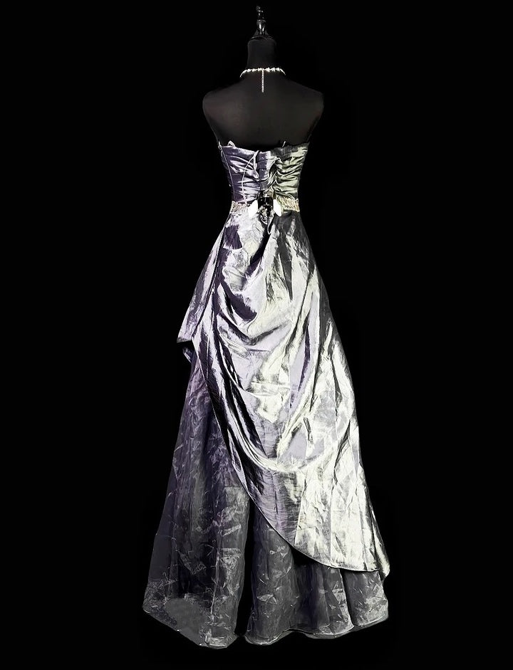 Strapless Silver Satin Prom Dress Formal Evening Dress   P1783