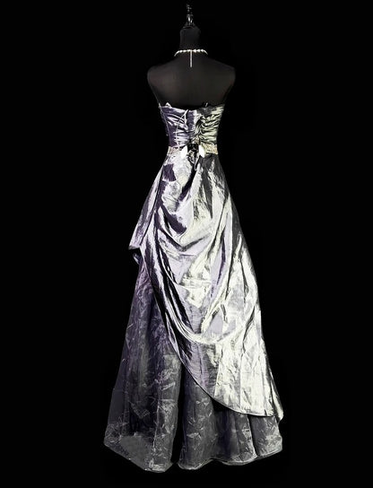 Strapless Silver Satin Prom Dress Formal Evening Dress   P1783