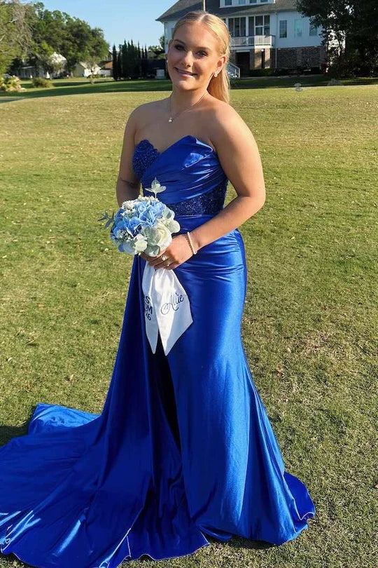 Strapless Sweetheart Appliques Long Prom Dress With Slit  P1137