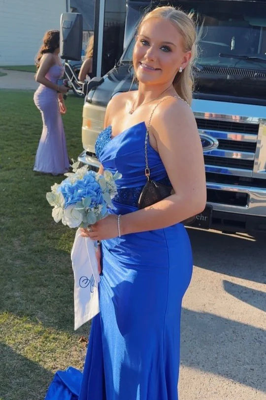 Strapless Sweetheart Appliques Long Prom Dress With Slit  P1137