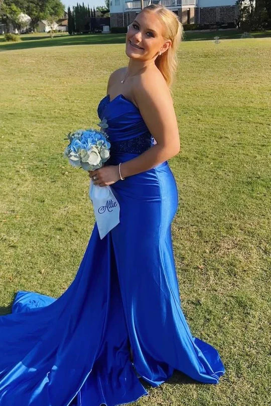 Strapless Sweetheart Appliques Long Prom Dress With Slit  P1137