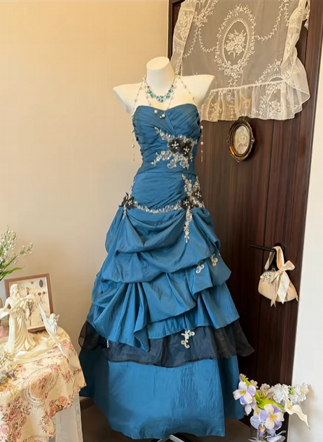 Strapless Teal A Line Retro Prom Dress Birthday Dress P1946