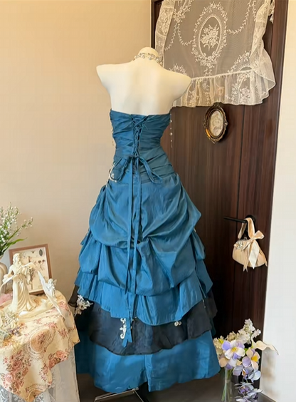 Strapless Teal A Line Retro Prom Dress Birthday Dress P1946