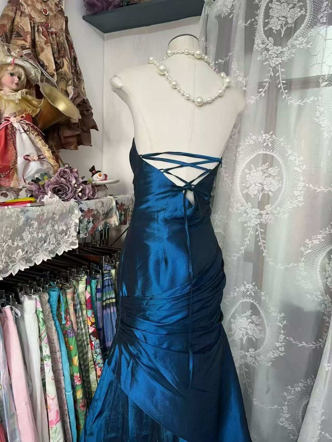 Strapless Royal Blue Mermaid Formal Prom Dress Retro Evening Gown   P1925