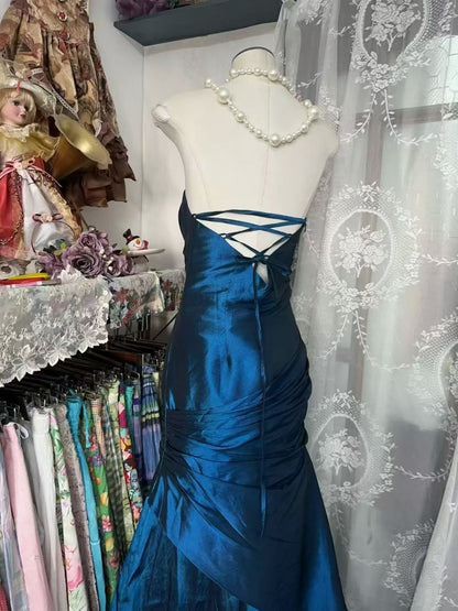 Strapless Royal Blue Mermaid Formal Prom Dress Retro Evening Gown   P1925