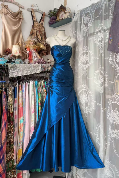 Strapless Royal Blue Mermaid Formal Prom Dress Retro Evening Gown   P1925