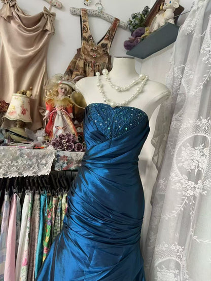 Strapless Royal Blue Mermaid Formal Prom Dress Retro Evening Gown   P1925