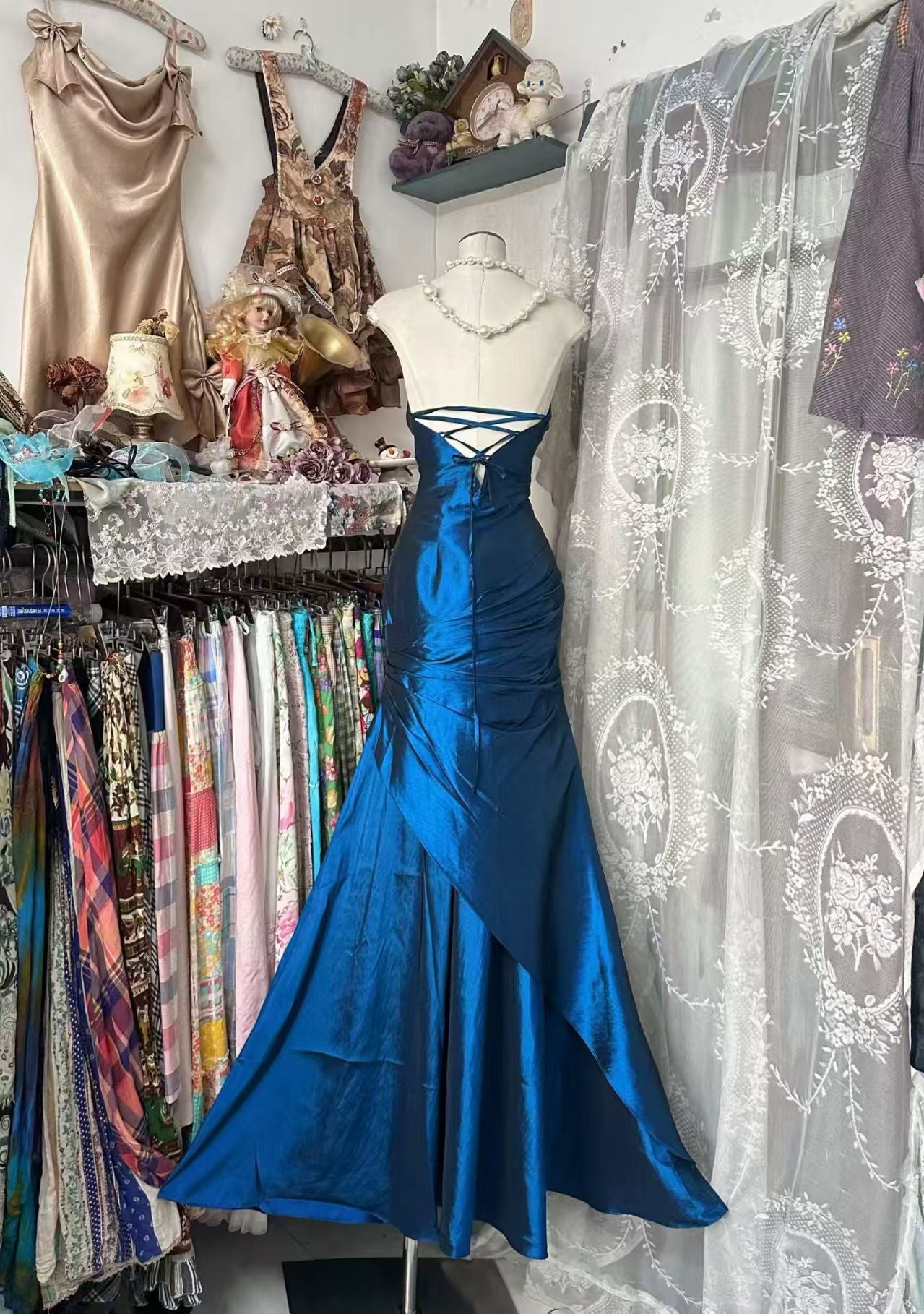 Strapless Royal Blue Mermaid Formal Prom Dress Retro Evening Gown   P1925