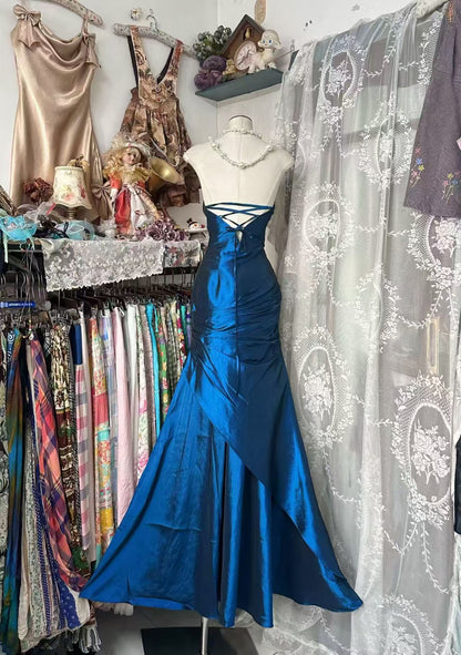 Strapless Royal Blue Mermaid Formal Prom Dress Retro Evening Gown   P1925