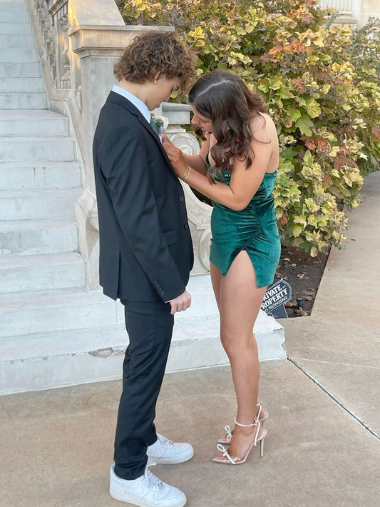 Strapless Velvet Green Sheath Homecoming Dress  P1455