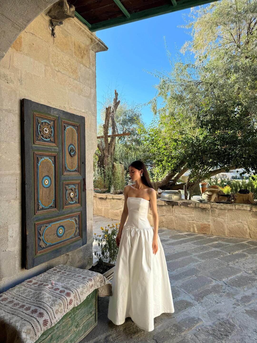Strapless White A Line Birthday Dress Simple Wedding Dress with Bow  P765