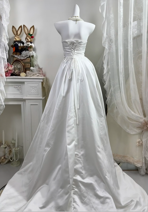 Strapless White A Line Wedding Dress Elegant Bride Dress  P1884