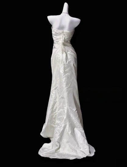 Strapless White Mermaid Satin Wedding Dress Long Evening Dress  P1846