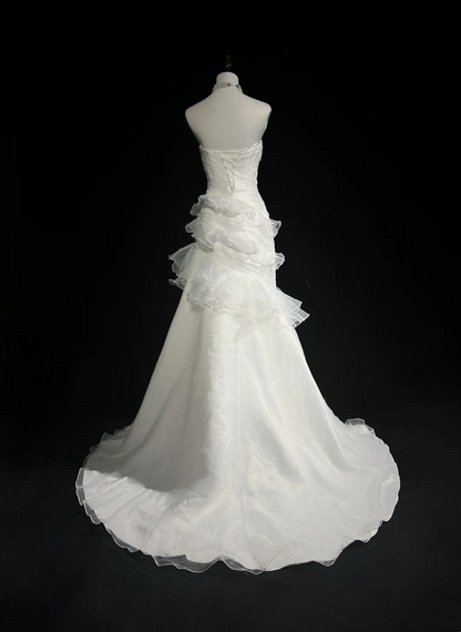 Strapless White Mermaid Wedding Dress For Bridal Ruffled Evening Dress P872