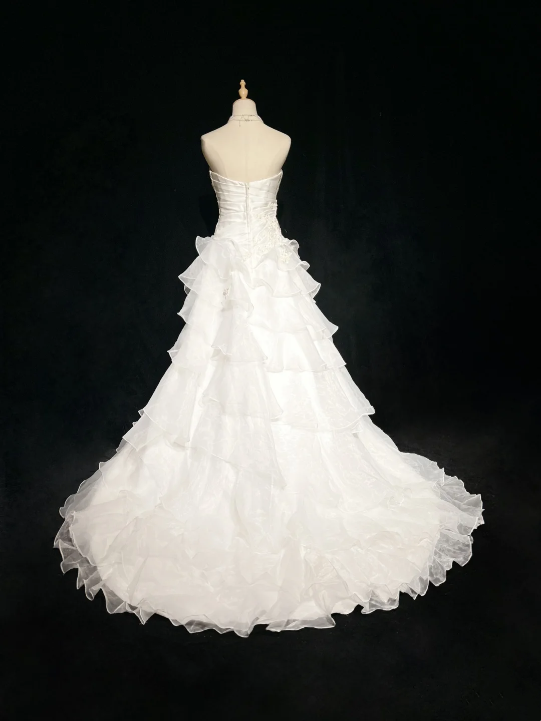 Strapless White Ruffled A Line Wedding Dress Formal Prom Dress P875