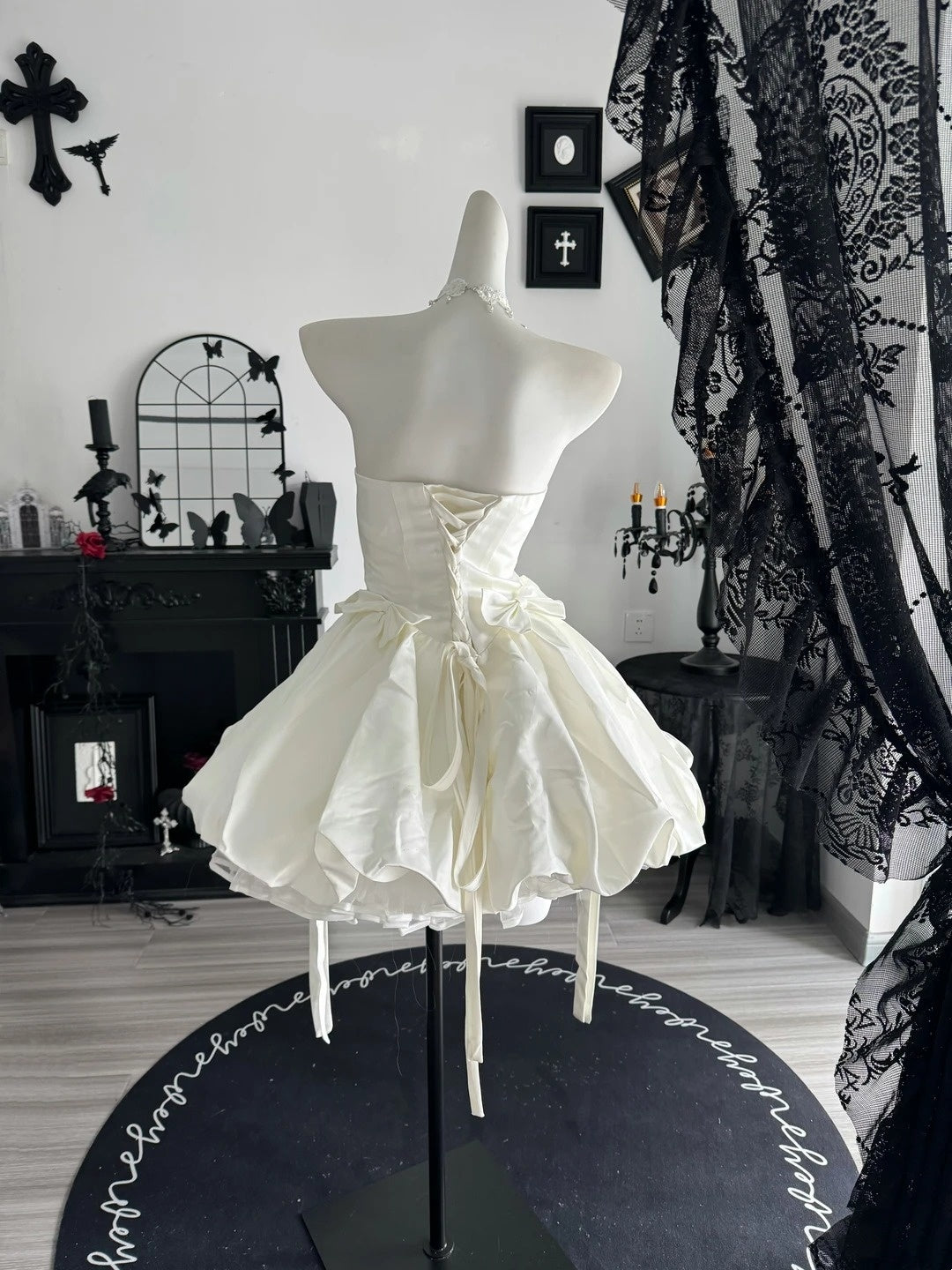 Strapless White Satin Birthday Dress With Bow Knots  P2672
