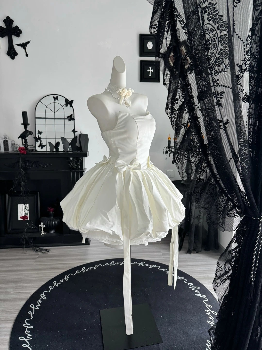 Strapless White Satin Birthday Dress With Bow Knots  P2672