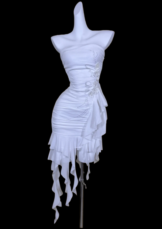 Strapless White Sheath Birthday Dress Ruffled Homecoming Dress  P1830