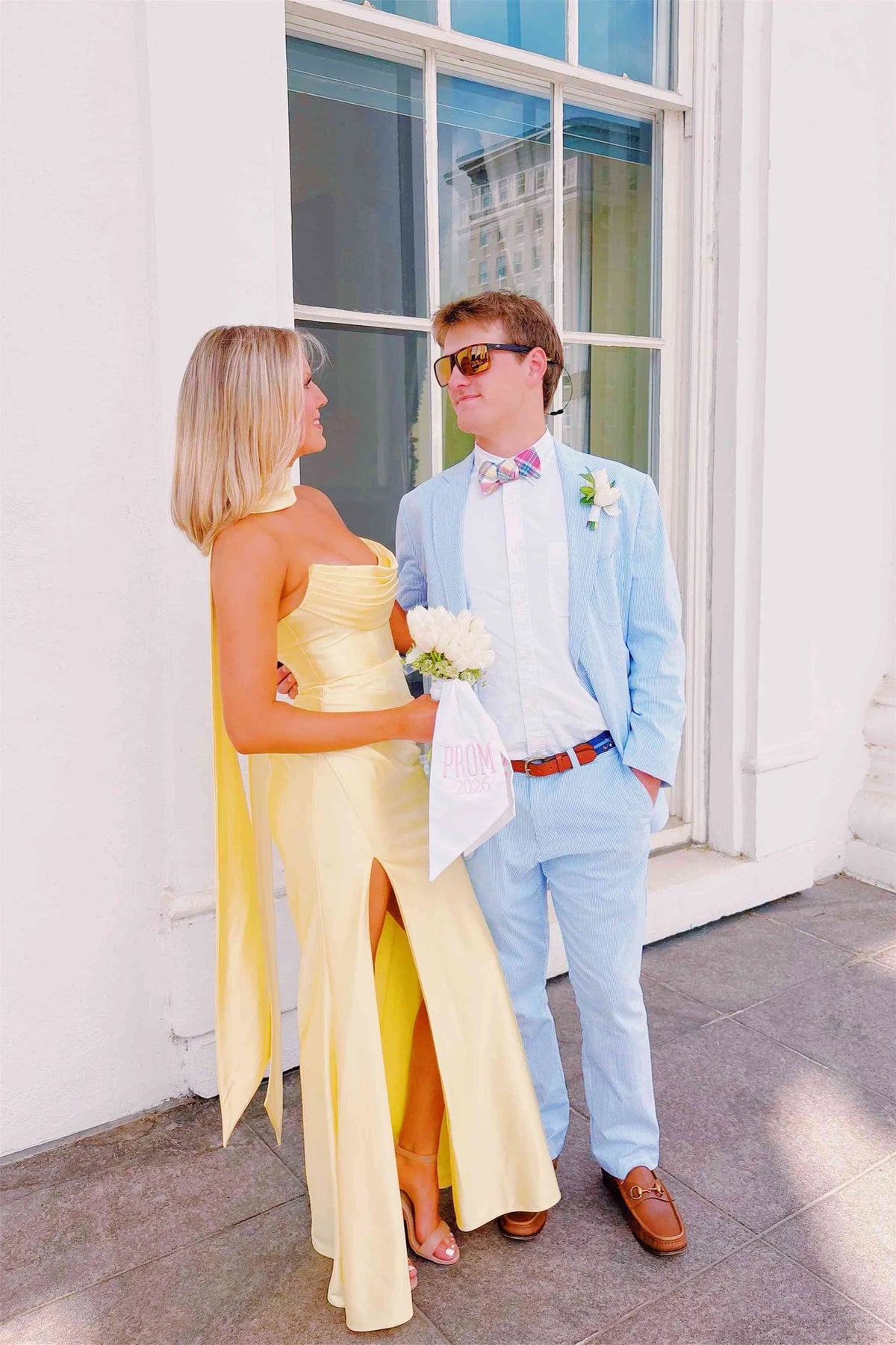 Strapless Yellow Formal Long Prom Dress With Scarf  P2476