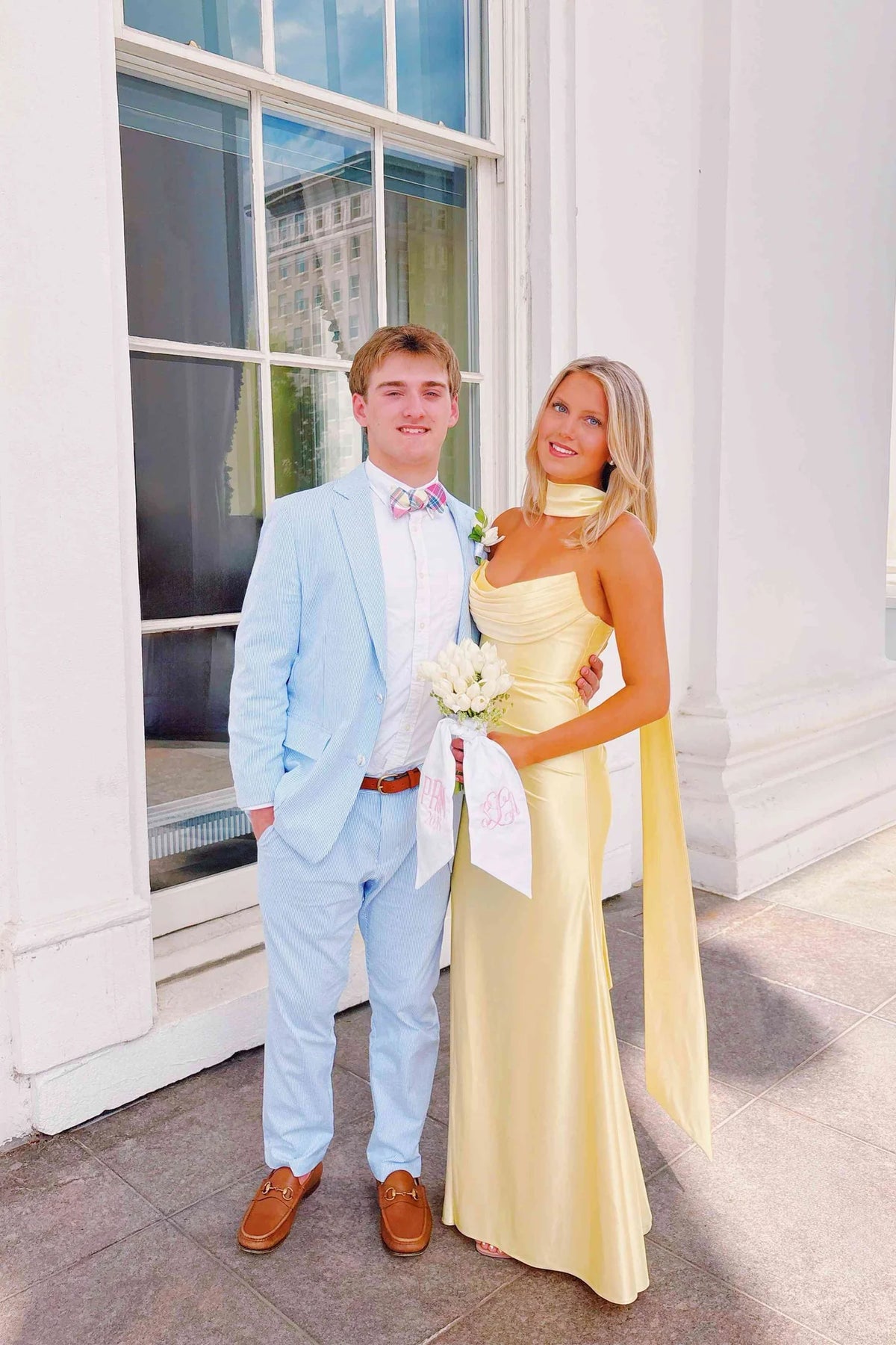 Strapless Yellow Formal Long Prom Dress With Scarf  P2476
