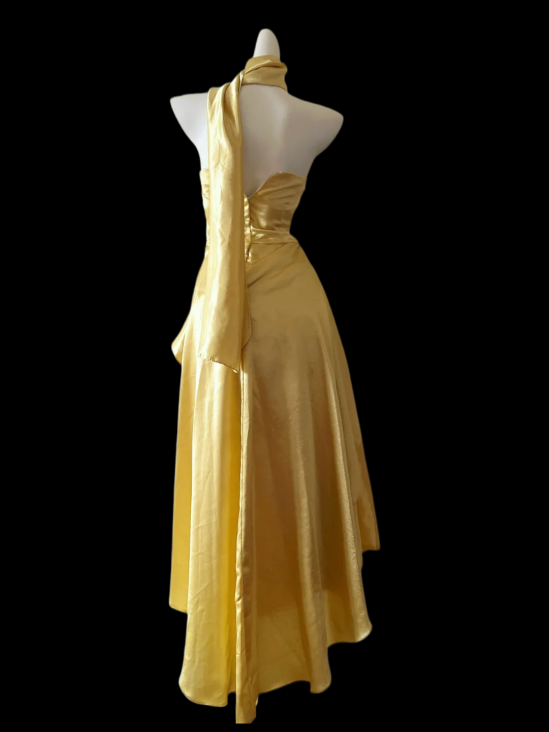 Strapless Yellow Satin Prom Dress A Line Formal Dress With Scarf  P1070