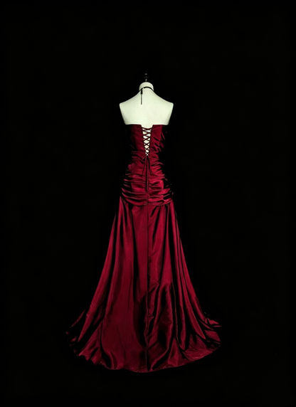 Strapless A Line Burgundy Retro Prom Dress Formal Evening Dress  P1288