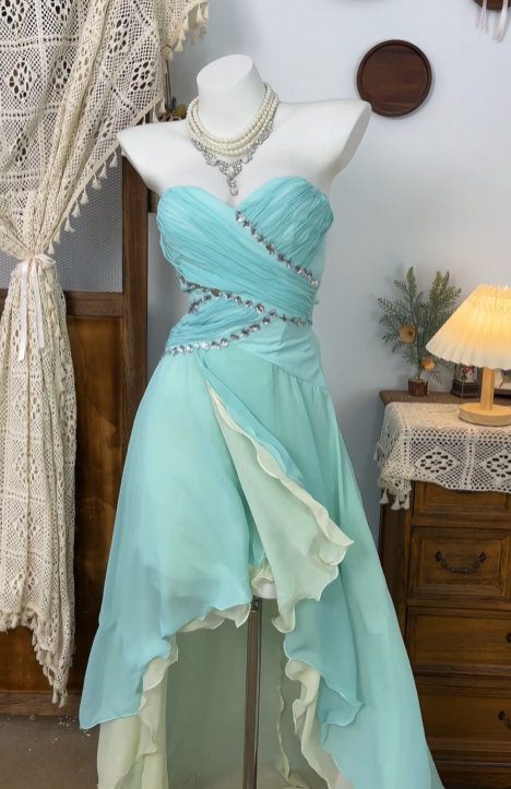 Sweet Chiffon Ruffled Wedding Guest Dress Homecoming Dress  P1484