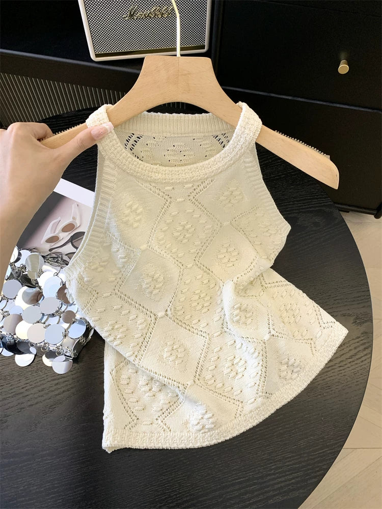 Sweet Halter Sleeveless Knit Tank Top for Summer   L127