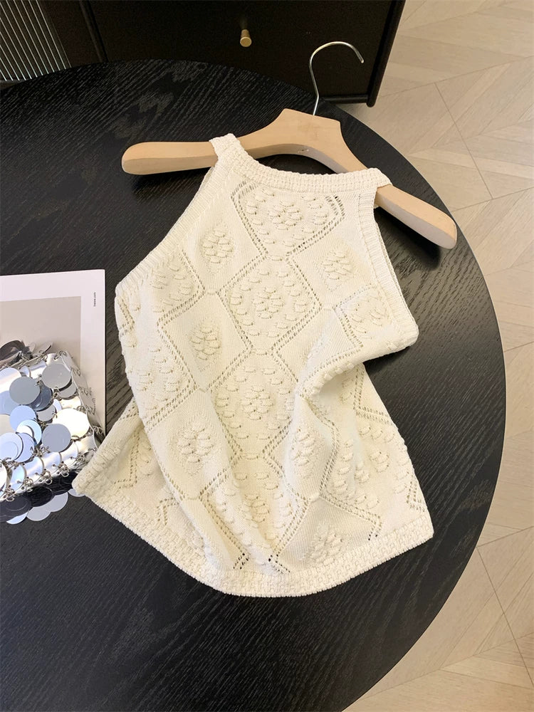 Sweet Halter Sleeveless Knit Tank Top for Summer   L127