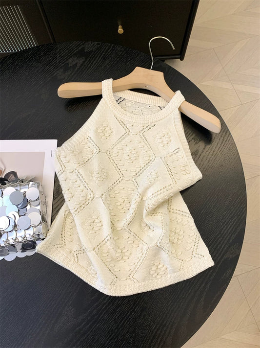 Sweet Halter Sleeveless Knit Tank Top for Summer   L127