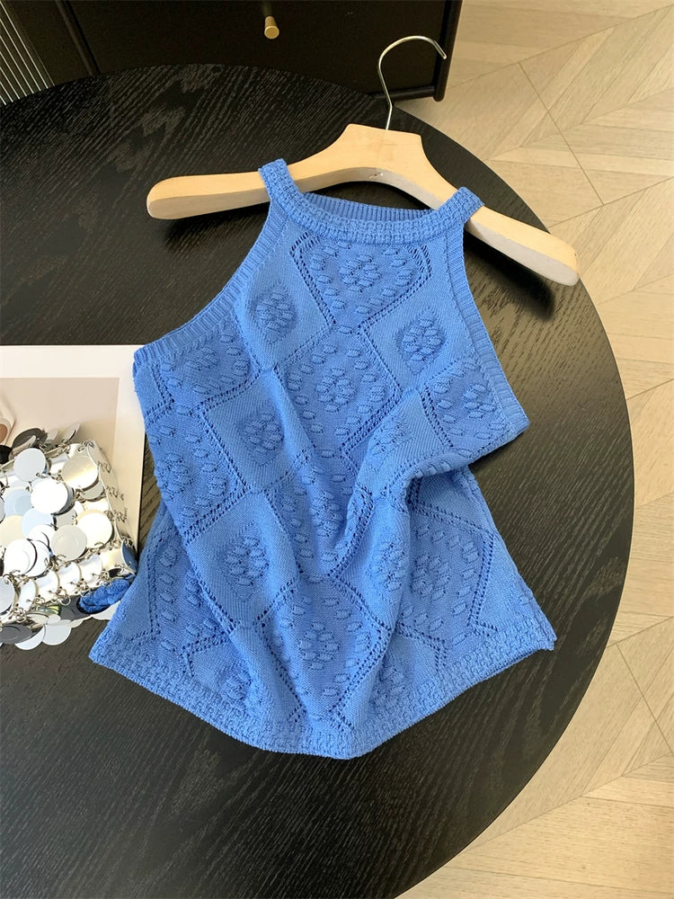 Sweet Halter Sleeveless Knit Tank Top for Summer   L127
