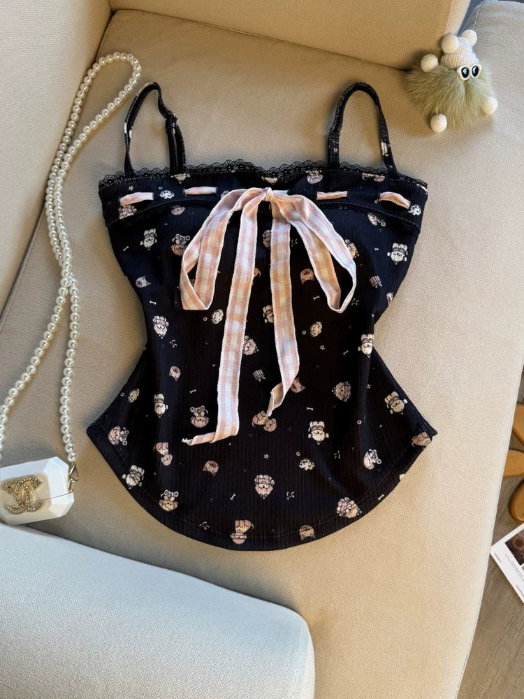 Sweet Printed Camisole with Padded Cups for Young Girls   L118