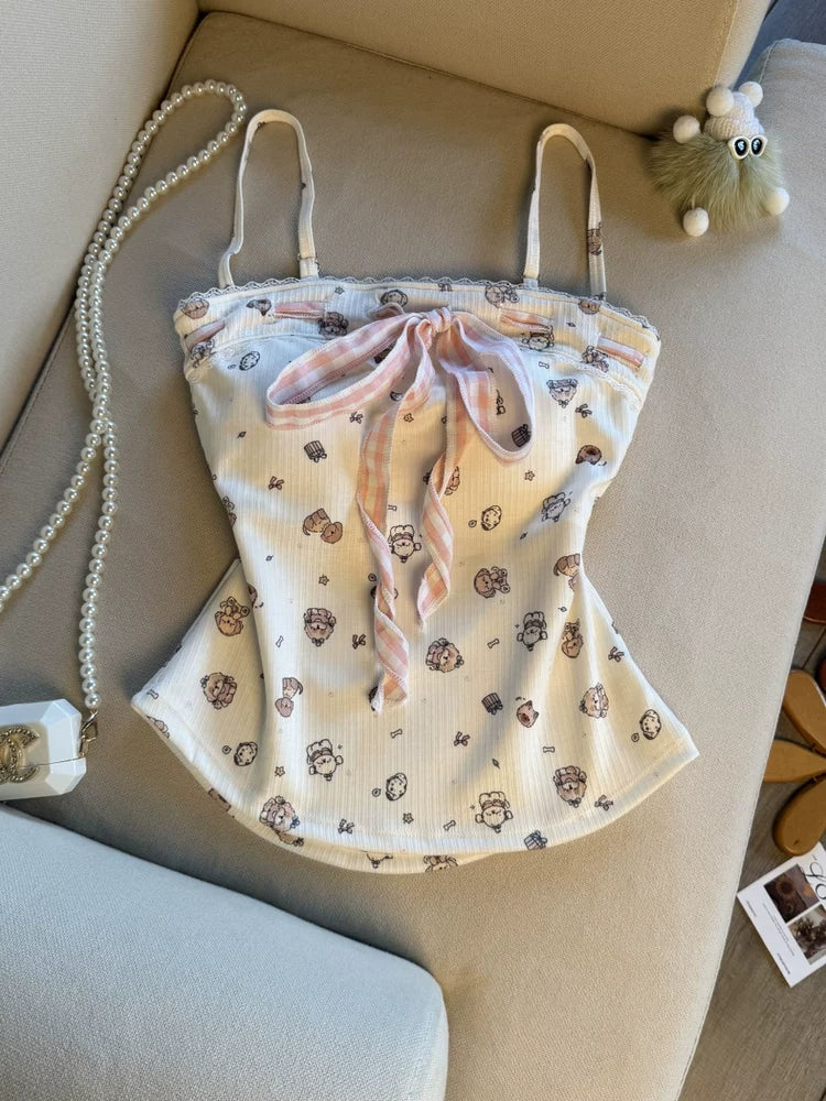 Sweet Printed Camisole with Padded Cups for Young Girls   L118