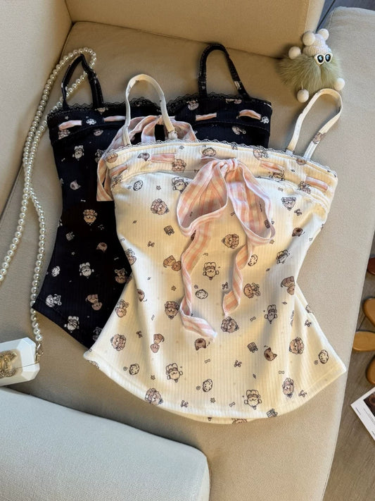 Sweet Printed Camisole with Padded Cups for Young Girls   L118