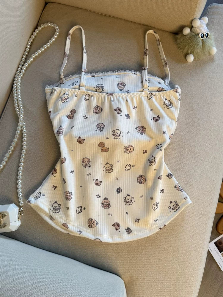 Sweet Printed Camisole with Padded Cups for Young Girls   L118