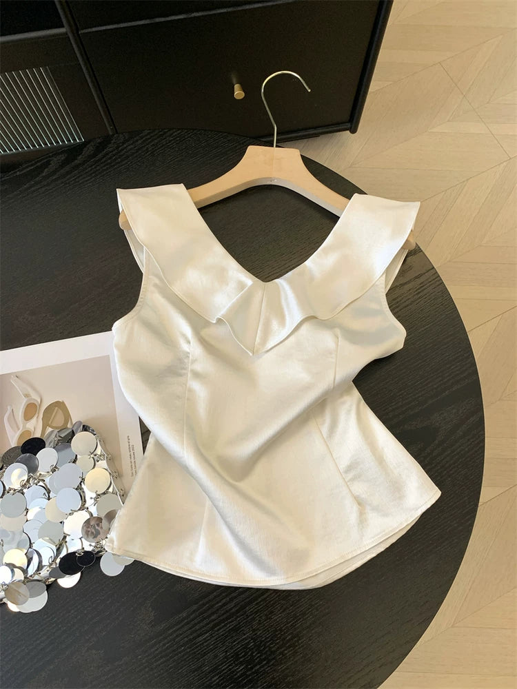 Sweet Ruffled Satin  Top for Summer   L132