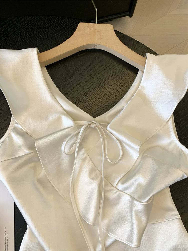 Sweet Ruffled Satin  Top for Summer   L132