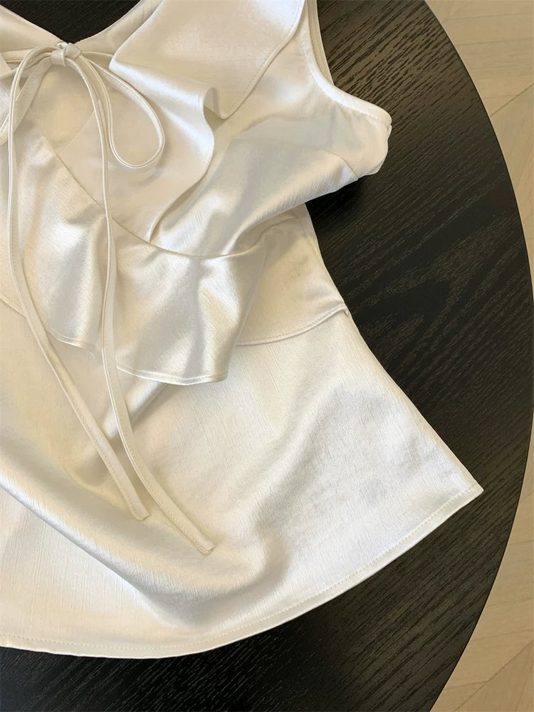 Sweet Ruffled Satin  Top for Summer   L132