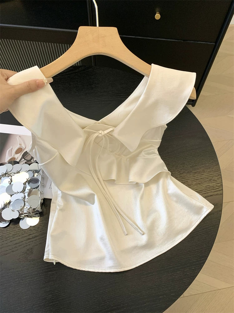 Sweet Ruffled Satin  Top for Summer   L132