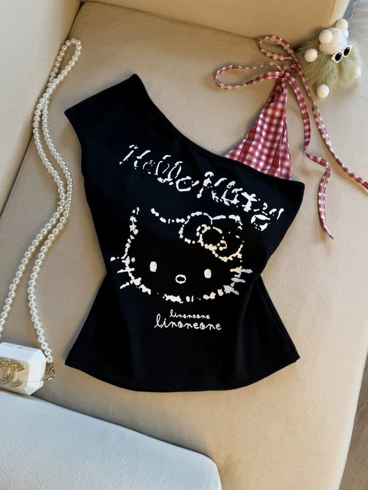 Sweet Stylish Cat Print Camisole Top for Girl   L122