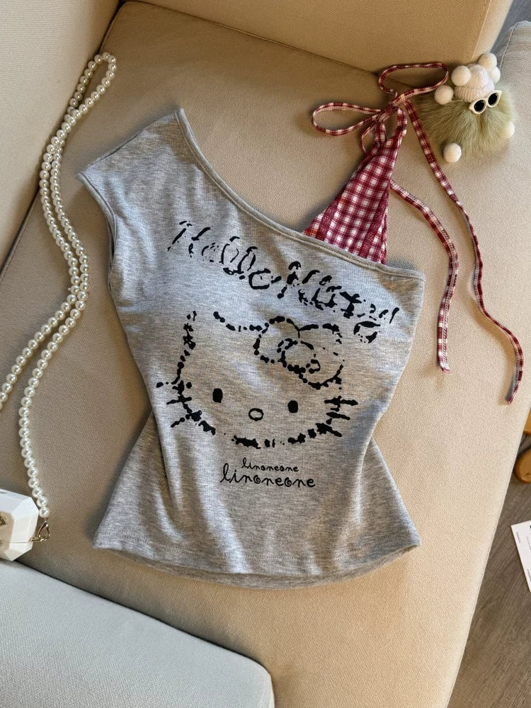 Sweet Stylish Cat Print Camisole Top for Girl   L122