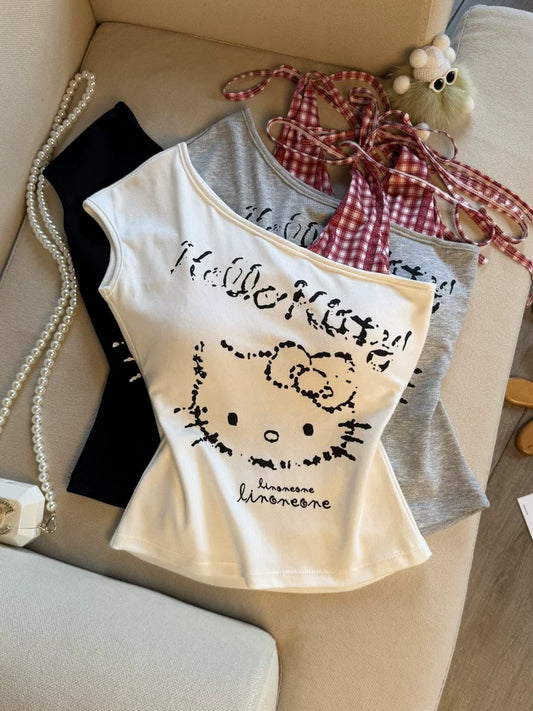 Sweet Stylish Cat Print Camisole Top for Girl   L122
