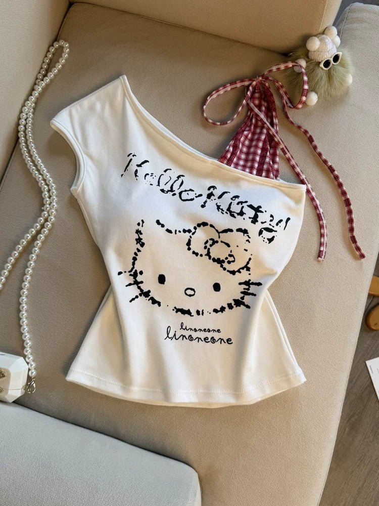Sweet Stylish Cat Print Camisole Top for Girl   L122