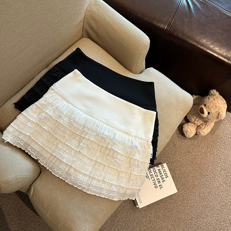 Sweet Tiered Lace  Mini Skirt   L116