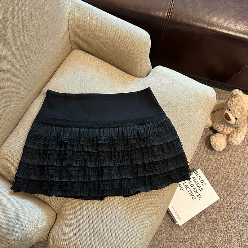 Sweet Tiered Lace  Mini Skirt   L116