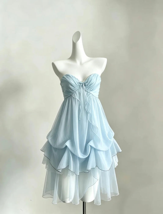 Sweetheart A Line Blue Chiffon Birthday Dress Homecoming Dress  P1508