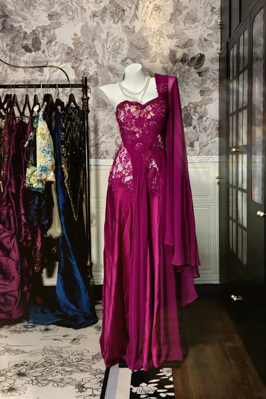 Sweetheart A Line Fuchsia Evening Dress Elegant Prom Dress  P1709