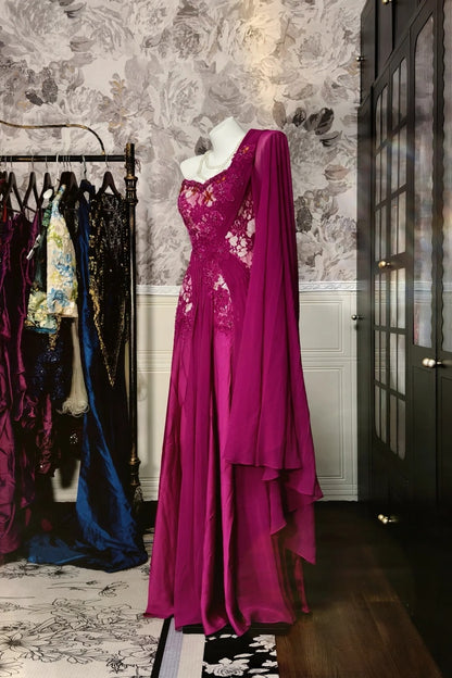 Sweetheart A Line Fuchsia Evening Dress Elegant Prom Dress  P1709