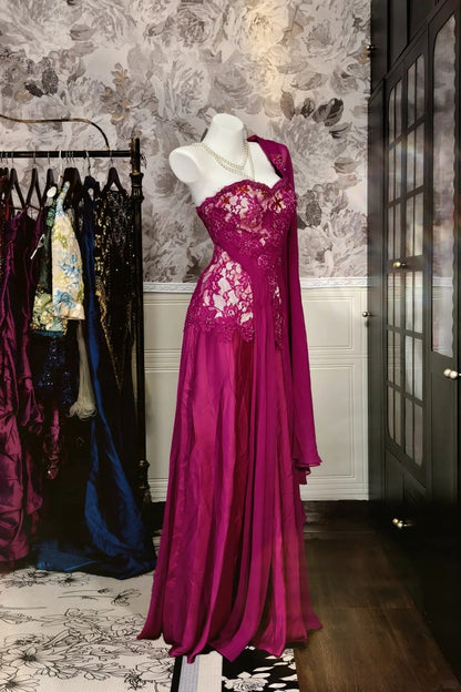 Sweetheart A Line Fuchsia Evening Dress Elegant Prom Dress  P1709